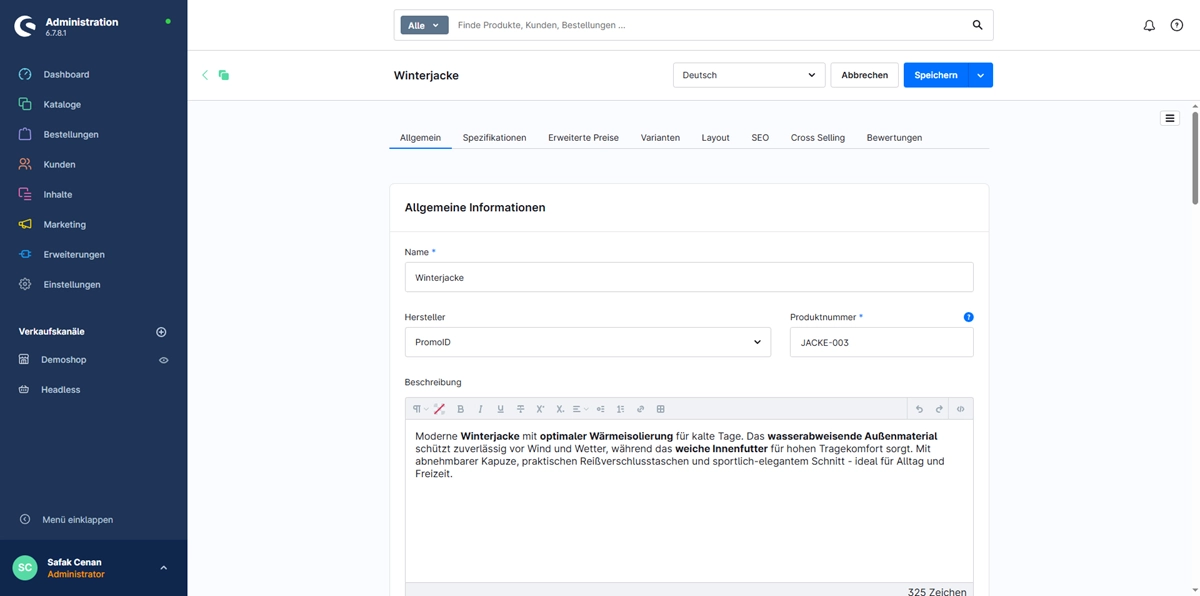 Produkt anlegen in Shopware